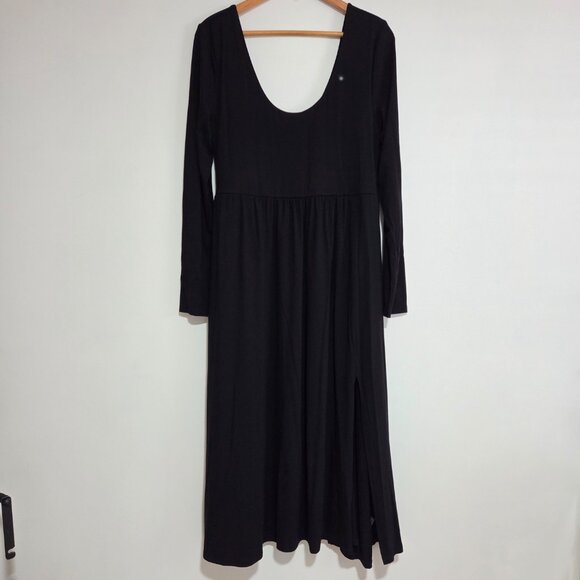 LIKE NEW A NEW DAY BLACK DOUBLE SCOOP NECK LONGSLEEVES MAXI DRESS SIZE LARGE - Picture 1 of 13